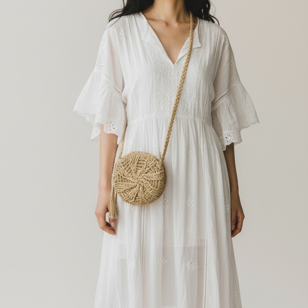 Boho Handcrafted Woven Straw Summer Beach Purse with Tassel